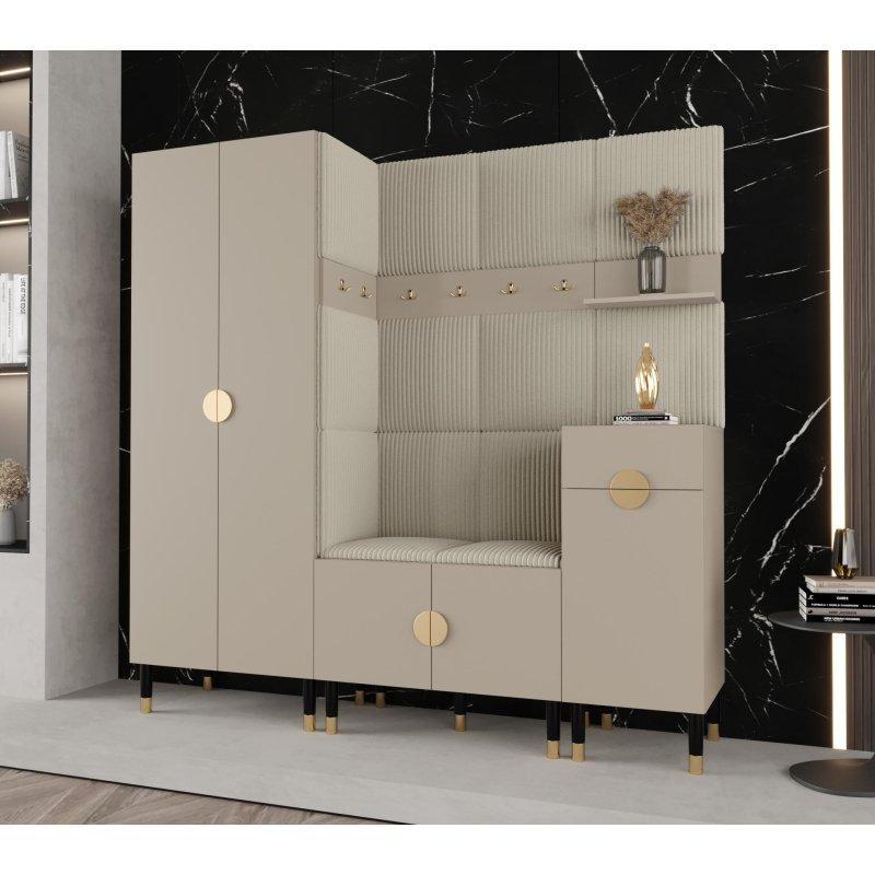 Kaşmir Rengi Döşemeli Panelli Gold Detaylı Yüksek Ayaklı Portmanto Vestiyer - 200x200 cm - 159235