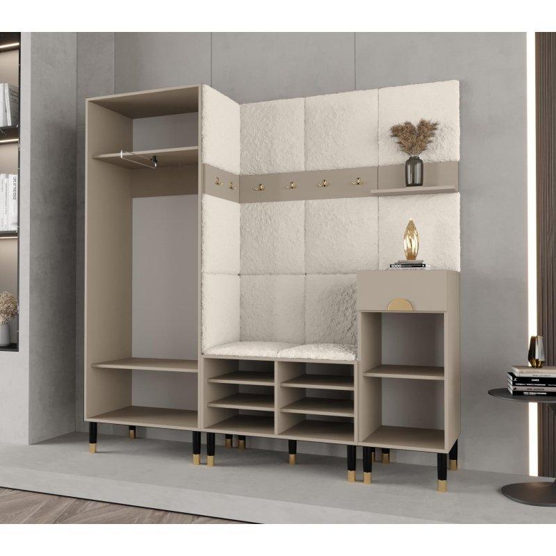 Kaşmir Rengi Döşemeli Panelli Gold Detaylı Yüksek Ayaklı Portmanto Vestiyer - 200x200 cm - 159235