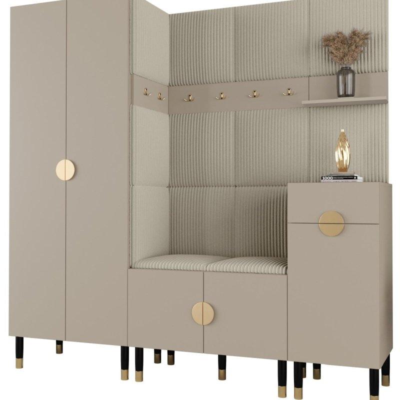 Kaşmir Rengi Döşemeli Panelli Gold Detaylı Yüksek Ayaklı Portmanto Vestiyer - 200x200 cm - 159235