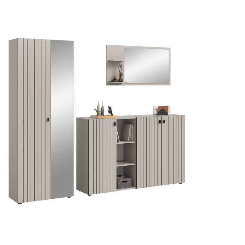 Kaşmir Rengi Sunta 3 Parçalı Aynalı Metal Kulplu Portmanto Vestiyer - 235 cm - 158665