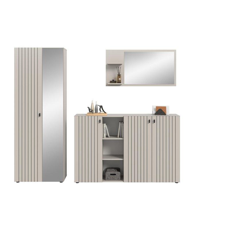 Kaşmir Rengi Sunta 3 Parçalı Aynalı Metal Kulplu Portmanto Vestiyer - 235 cm - 158665