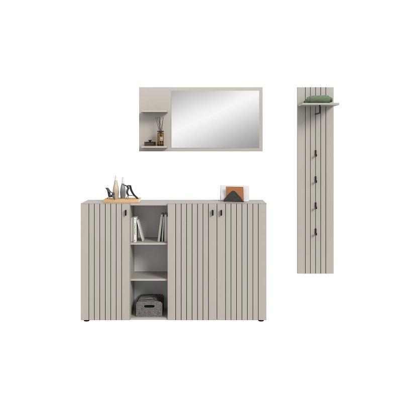 Kaşmir Rengi Suntalam 3 Parçalı Aynalı ve Komodinli Portmanto Vestiyer - 201 cm - 159334