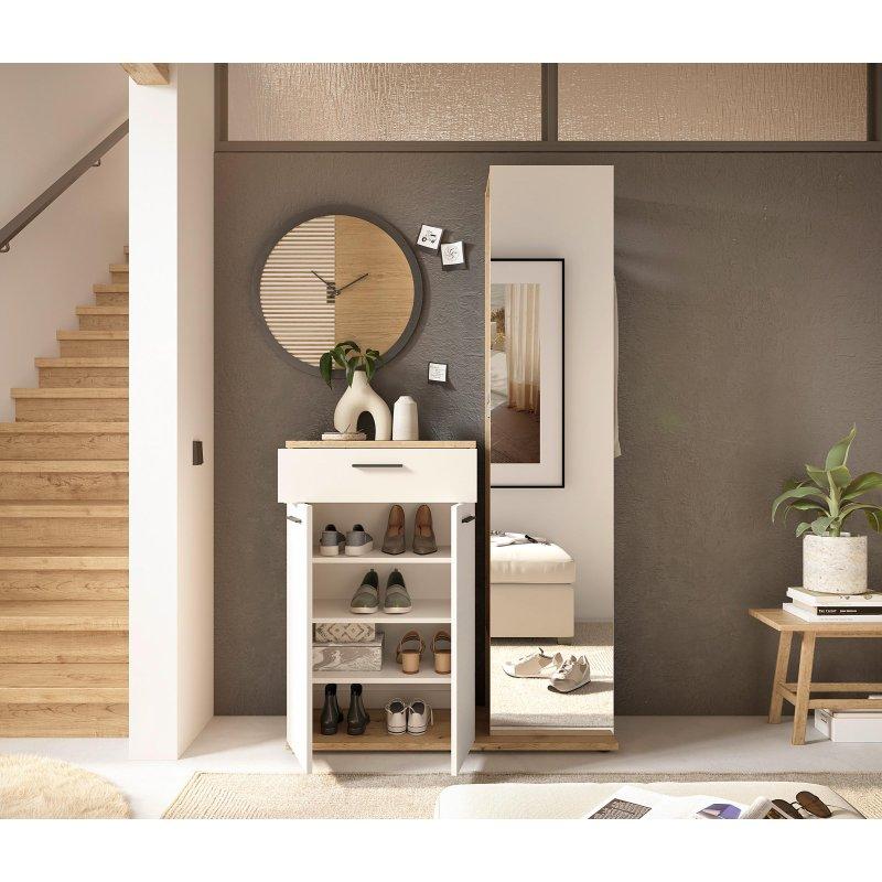 Kaşmir ve Evoke Desenli Sunta 2 Parçalı Çekmeceli Portmanto Vestiyer - 105x188x38 cm - 158944