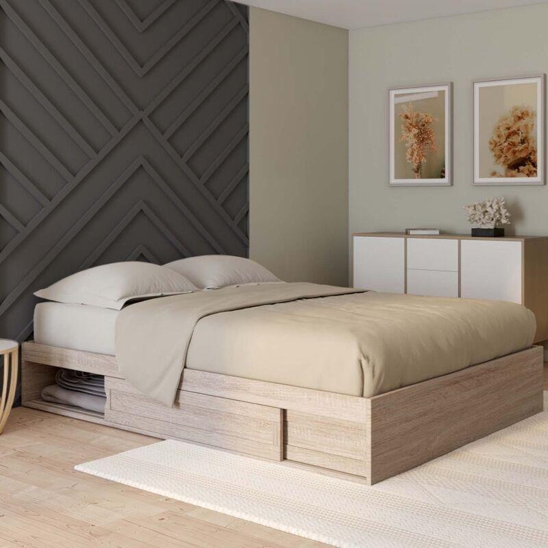 Kayın Rengi Suntalam Sürgülü Kapaklı Depolama Alanlı Baza - 140x190 cm - 143902