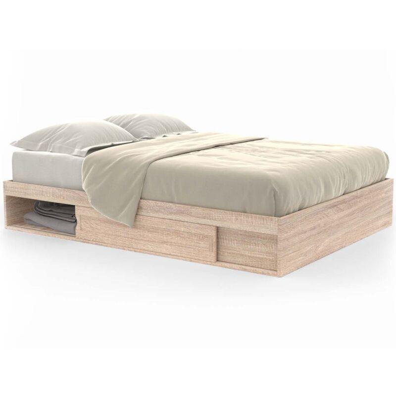 Kayın Rengi Suntalam Sürgülü Kapaklı Depolama Alanlı Baza - 140x190 cm - 143902