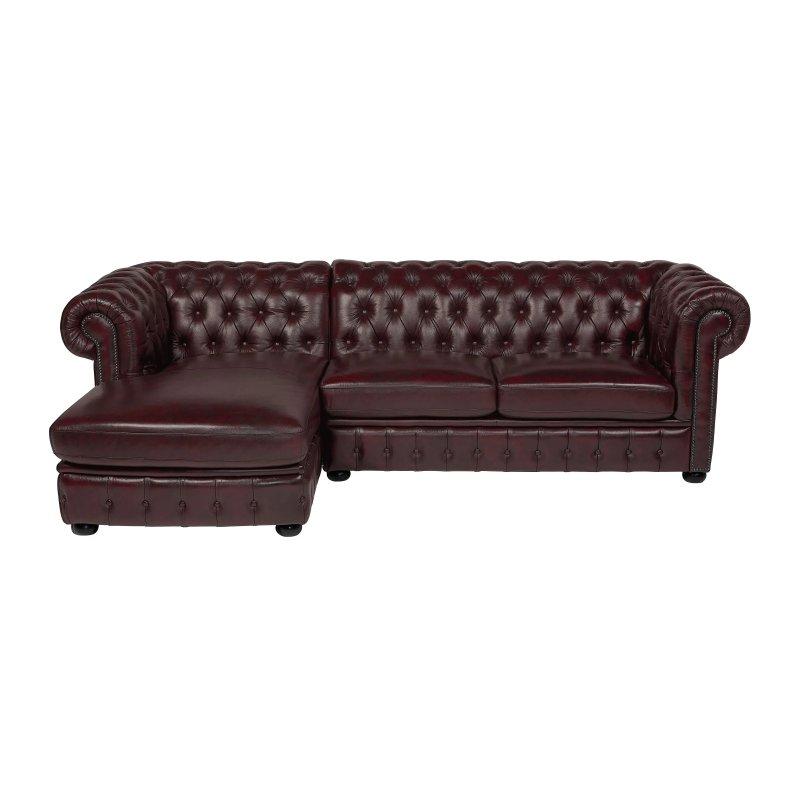 Kestane Kahverengi Manda Derisi Kapitoneli Zımbalı Sol Köşe Chesterfield Koltuk - 274 cm - 155545