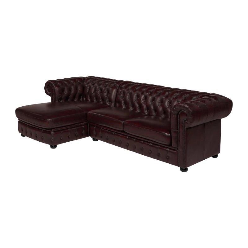 Kestane Kahverengi Manda Derisi Kapitoneli Zımbalı Sol Köşe Chesterfield Koltuk - 274 cm - 155545