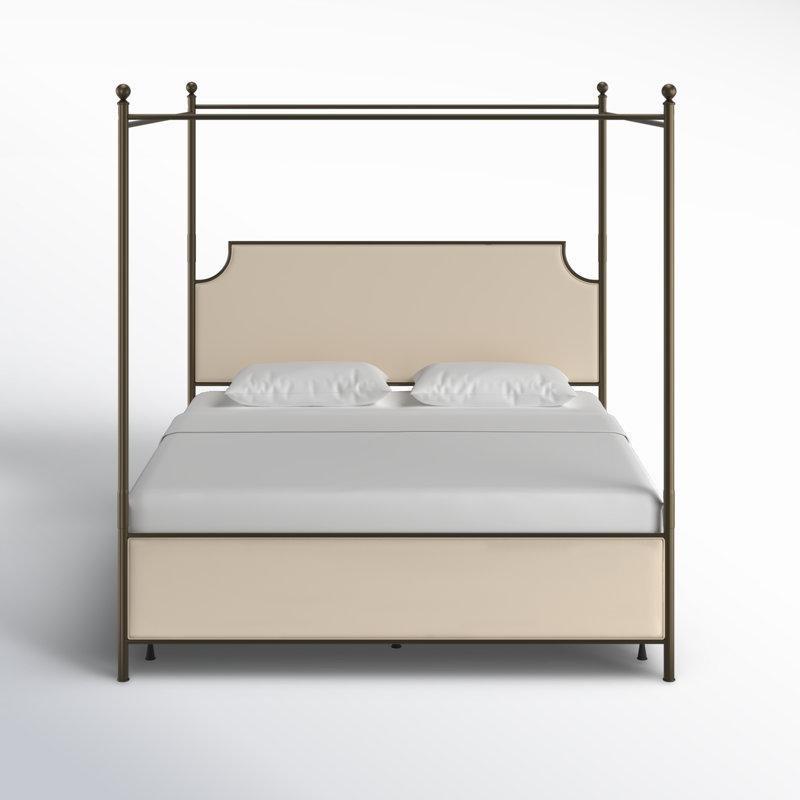 Keten Dokulu Kumaş Döşemeli Metal İskeletli Cibinlikli Karyola - 198x224 cm - 142525