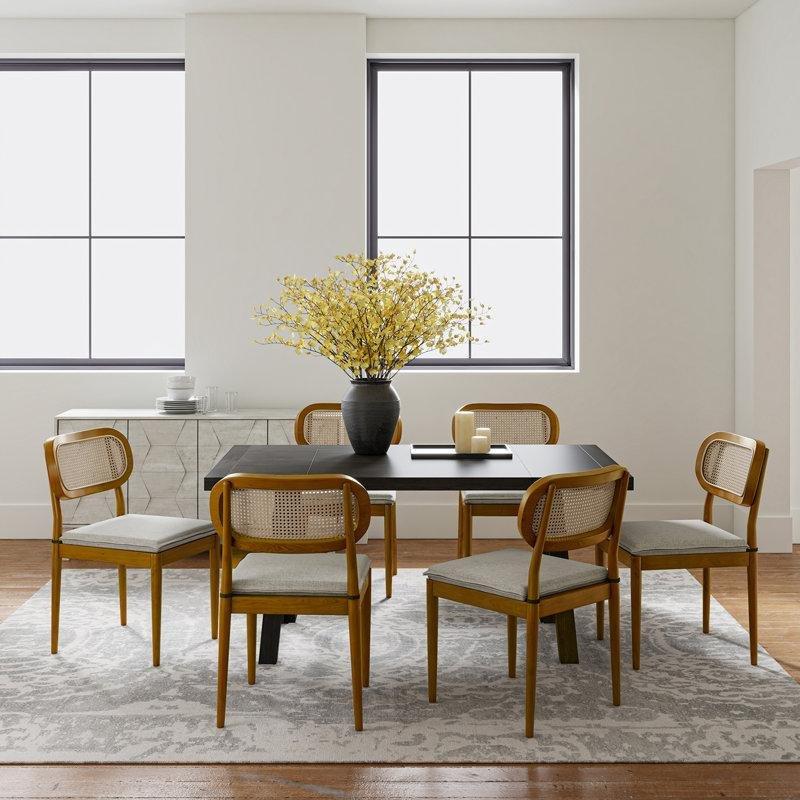 Keten Döşemeli Masif Ahşap 6lı Set Rattan Sandalye - 87 cm - 146334