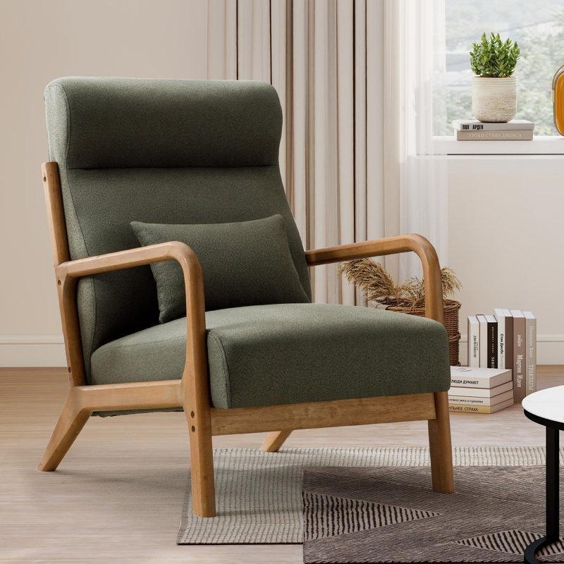 Keten Döşemeli Masif Ahşap Bel Destek Yastıklı Berjer Koltuk - 67 cm - 156580