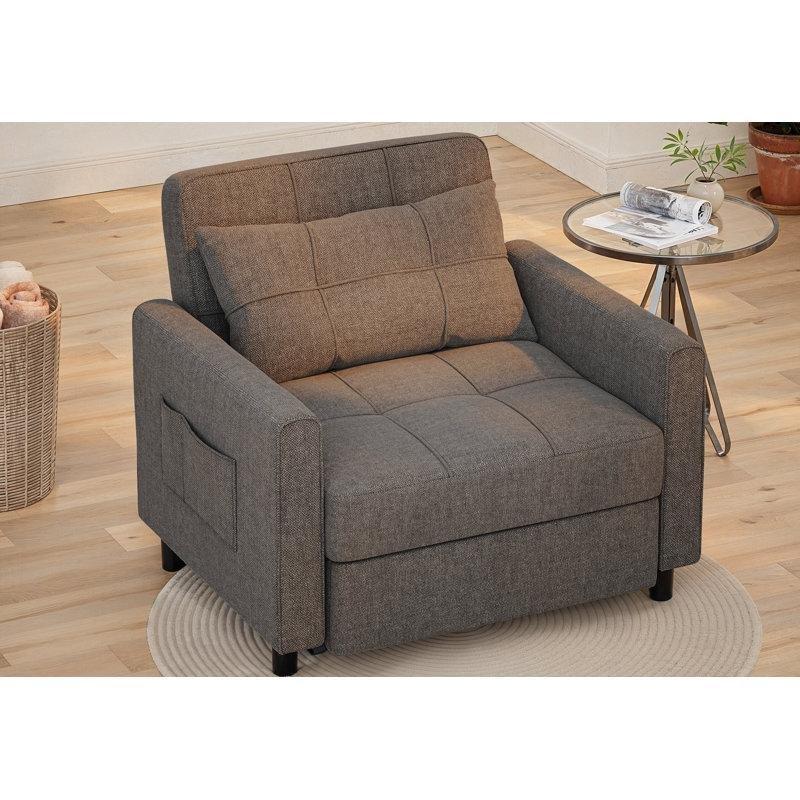 Keten Kumaş Döşemeli Ayarlanabilir Sırtlıklı Yatak Olan Tekli Koltuk - 156319