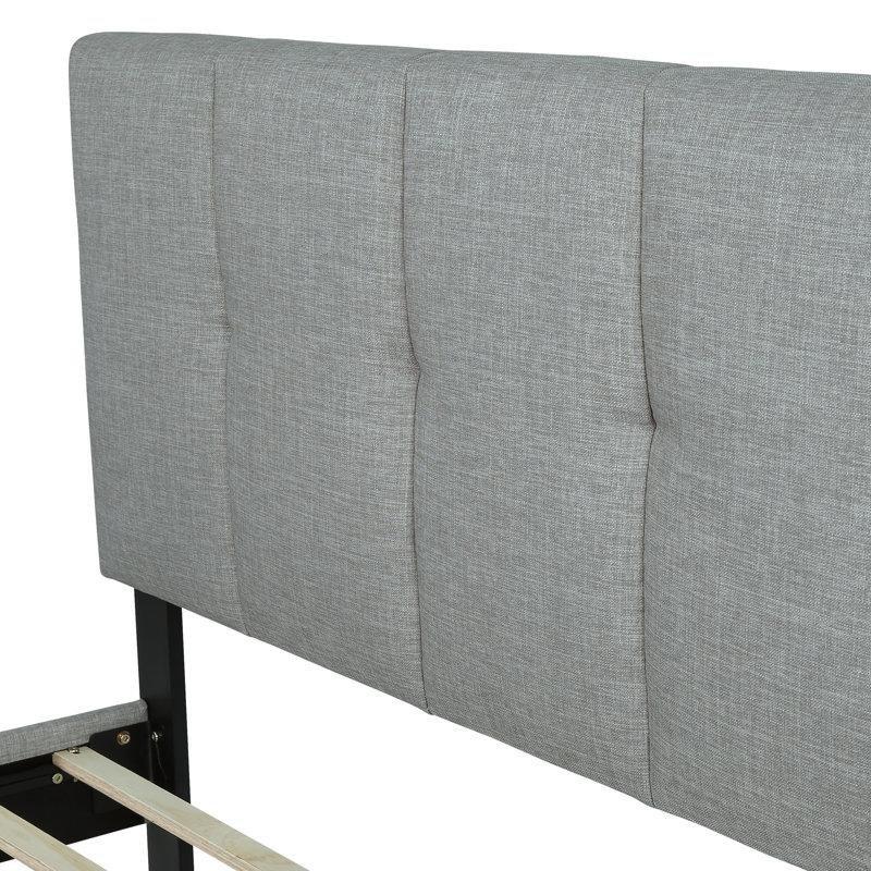 Keten Kumaş Döşemeli Ham Ahşap Platform Karyola - 164x215 cm - 143467