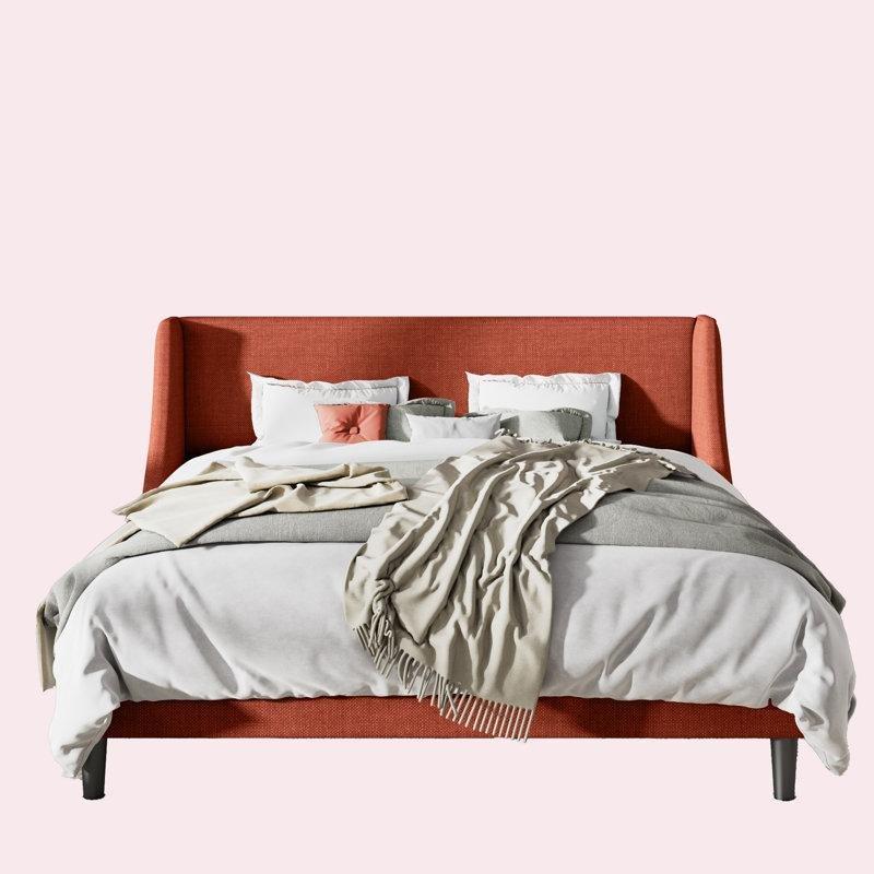 Keten Kumaş Döşemeli Kulaklı Başlıklı Ahşap Latalı Platform Karyola - 143494