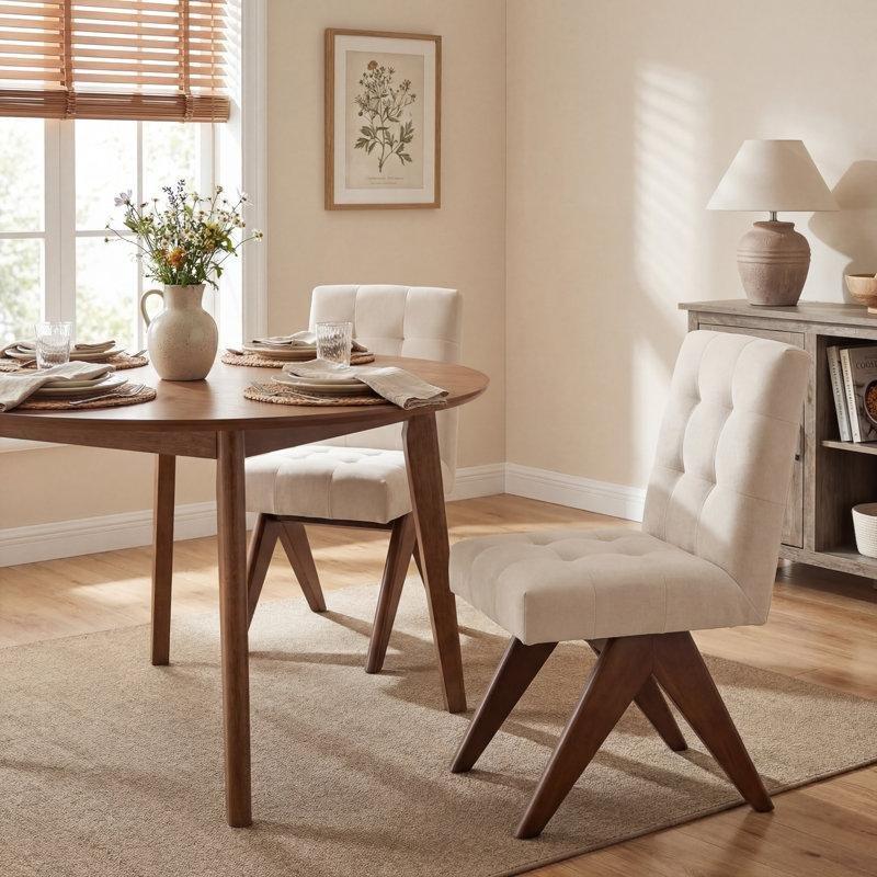 Keten Kumaş Döşemeli Masif Ahşap Ayaklı Düğmesiz Kapitoneli Chester Sandalye - 145764