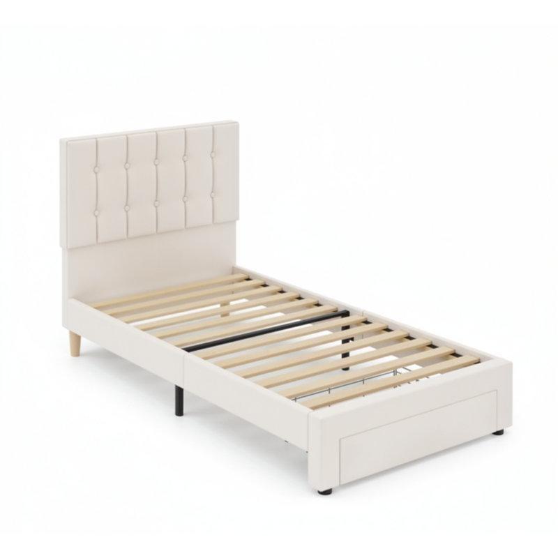 Keten Kumaş Döşemeli Raflı ve USB Portlu Metal Platform Karyola - 100x213 cm - 143413