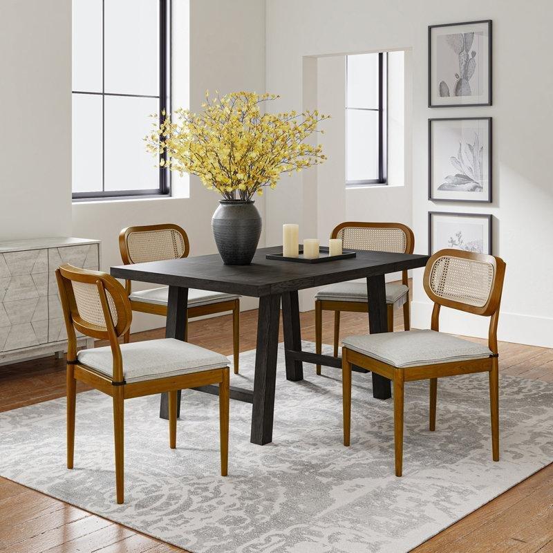 Keten Minderli Masif Ahşap 4lü Set Rattan Sandalye - 146316