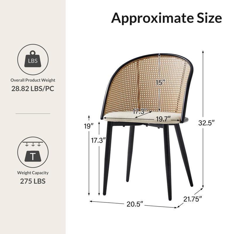 Keten Polyester Döşemeli Siyah Metal Ayaklı 2li Set Rattan Sandalye - 146265