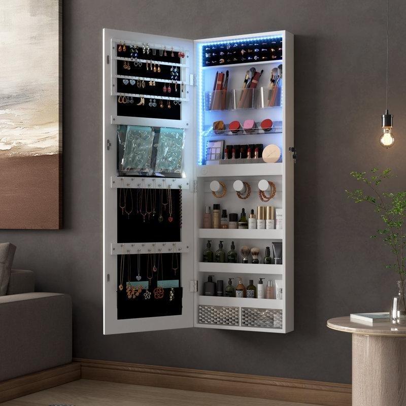 Kilitli Boy Aynalı Duvara Monte ve Kapıya Asılabilen Takı Dolabı - 108x38 cm - 145149