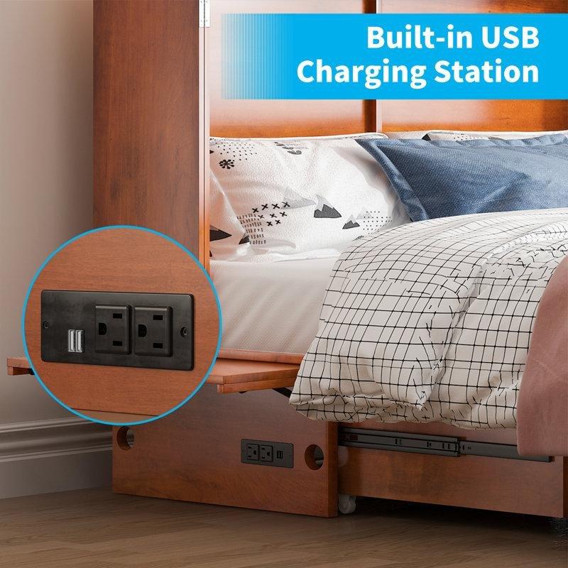 Kiraz Masif Ahşap USB Şarjlı ve Çekmeceli Duvar Yatağı - 144276
