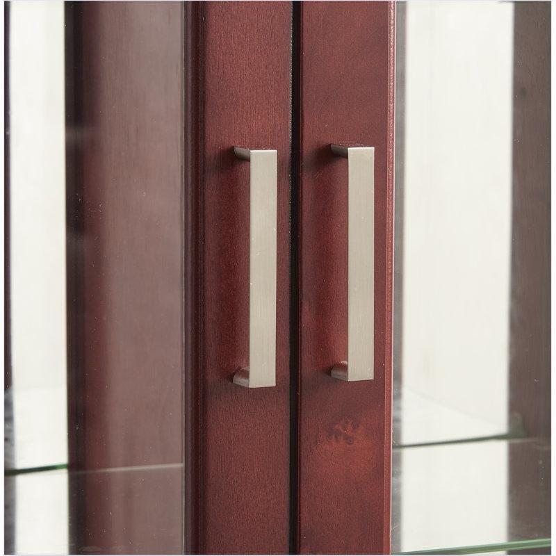 Kiraz Rengi Masif Ahşap ve MDF Aydınlatmalı Aynalı Vitrin Gümüşlük - 61x30x178 cm - 156892