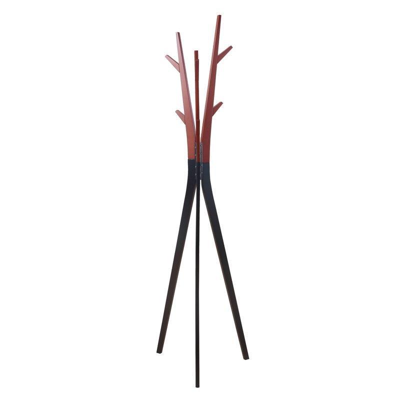 Kiraz ve Siyah Renk Masif Ahşap 6 Kancalı Tripod Ayaklı Portmanto Askılık - 183 cm - 161332