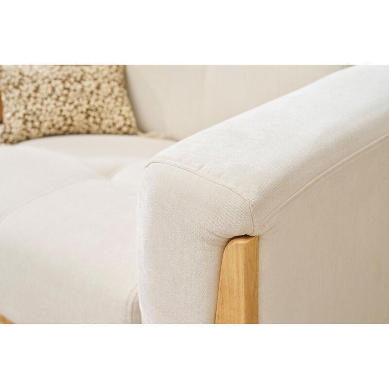 Kırık Beyaz Kadife Dokulu Ahşap İskandinav İki Kişilik Koltuk - 135 cm - 154046