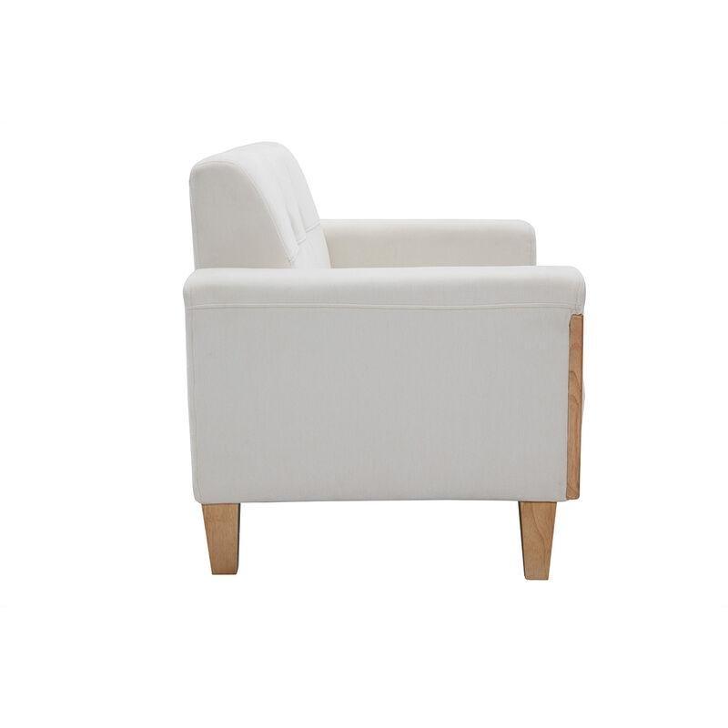 Kırık Beyaz Kadife Dokulu Ahşap İskandinav İki Kişilik Koltuk - 135 cm - 154046