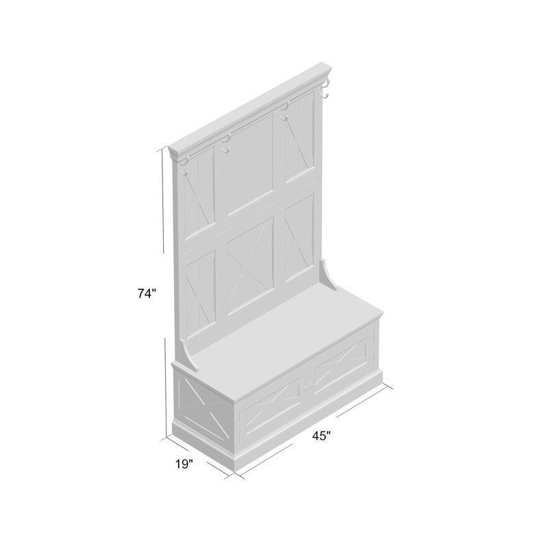 Kırık Beyaz Masif Maun Ağacı Aynalı Oturaklı Dolaplı Portmanto Vestiyer - 115 cm - 159508