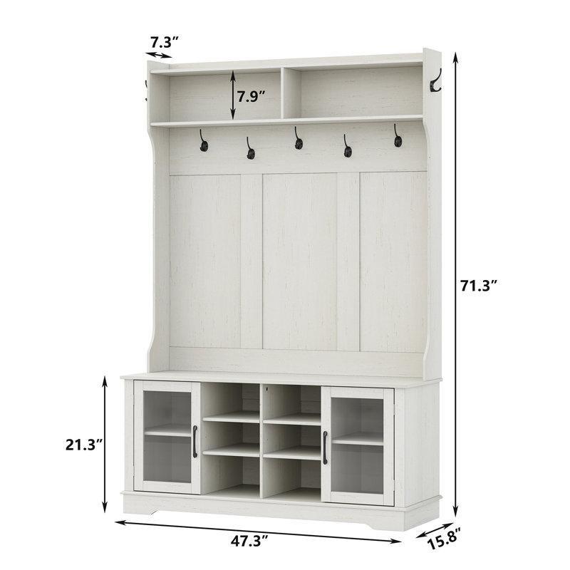 Kırık Beyaz Suntalam Oturaklı ve Ayakkabılıklı 9 Askılı Portmanto Vestiyer - 121 cm - 159670