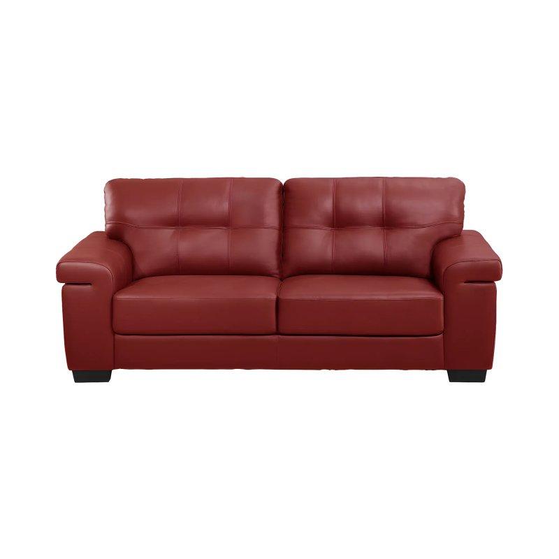 Kırmızı Deri Geniş Kollu Üçlü Koltuk - 207 cm - 155332