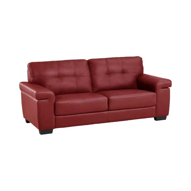 Kırmızı Deri Geniş Kollu Üçlü Koltuk - 207 cm - 155332