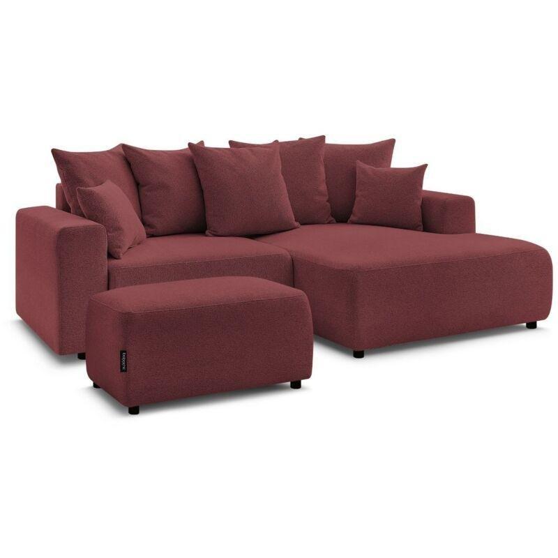 Kırmızı Kırçıllı Kumaş Sandıklı Yataklı Puflu Sağ Köşe Koltuk Takımı - 244x149 cm - 153043