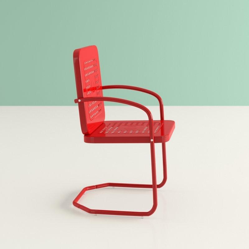 Kırmızı Metal Retro Tasarım Kolçaklı 2'li Sandalye Seti - 147045