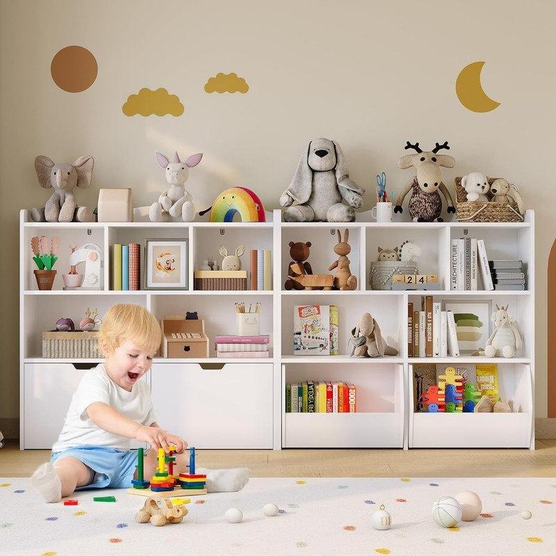 Kitaplıklı 5 Bölmeli ve 2 Tekerlekli Çekmeceli Oyuncak Dolabı - 150066