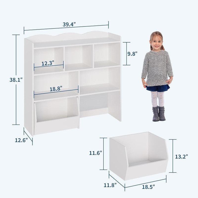 Kitaplıklı 5 Bölmeli ve 2 Tekerlekli Çekmeceli Oyuncak Dolabı - 150066