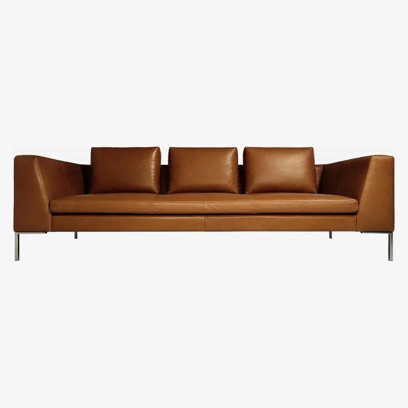 Konyak Kahve Vintage Deri Metal Ayaklı Yüksek Kollu Üçlü Koltuk - 238 cm - 155091
