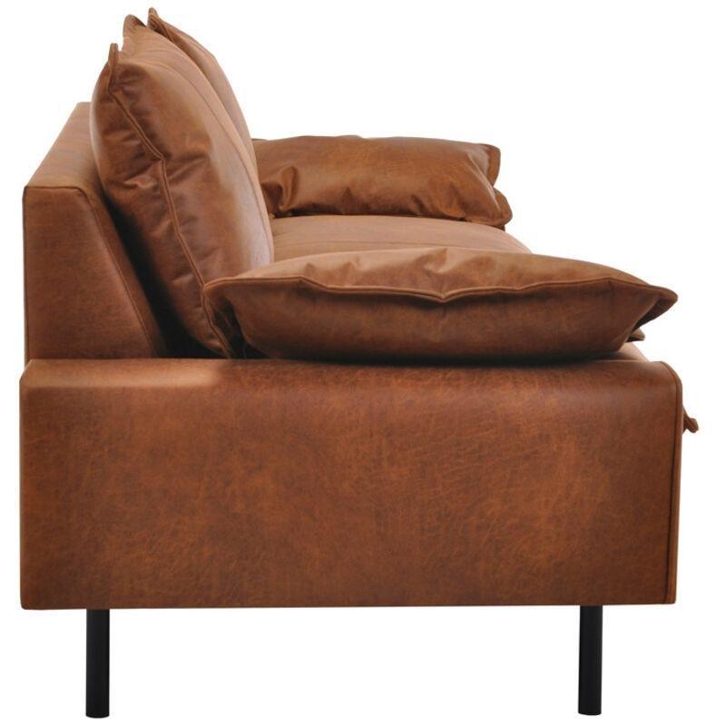 Konyak Kahverengi Eskitme Tasarım Deri Koltuk Siyah Metal Ayaklı - 196 cm - 152606