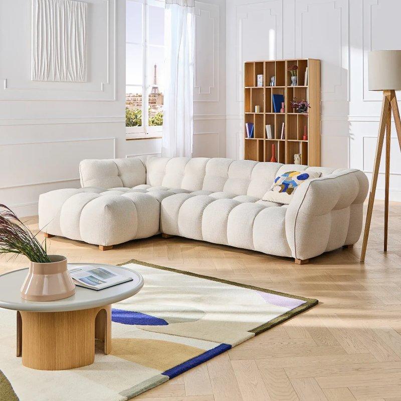 Kot Mavisi Bukle Kumaş Yuvarlak Hatlı Sol Köşe Koltuk - 295x170 cm - 154438