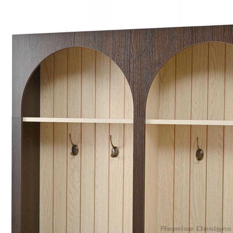 Koyu Ceviz MDF Oturaklı 8 Askılı 3 Çekmeceli Portmanto Vestiyer - 150 cm - 159535