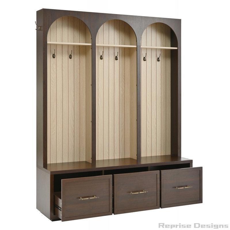 Koyu Ceviz MDF Oturaklı 8 Askılı 3 Çekmeceli Portmanto Vestiyer - 150 cm - 159535