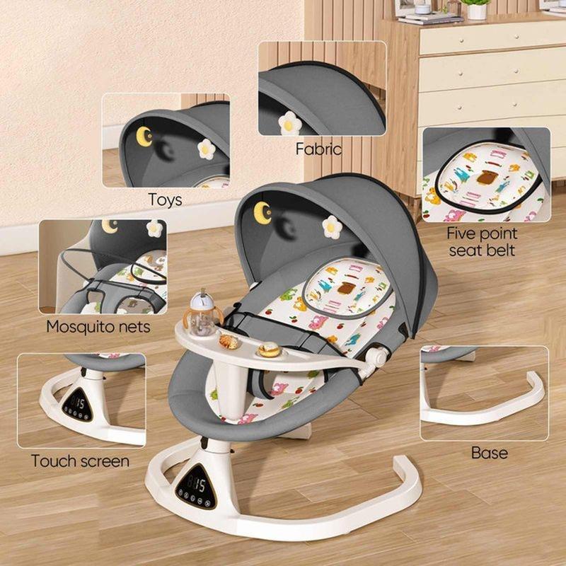 Koyu Gri Bluetoothlu Uzaktan Kumandalı 5 Kademeli Otomatik Sallanan Ana Kucağı Beşik - 60x64x80 cm - 162391