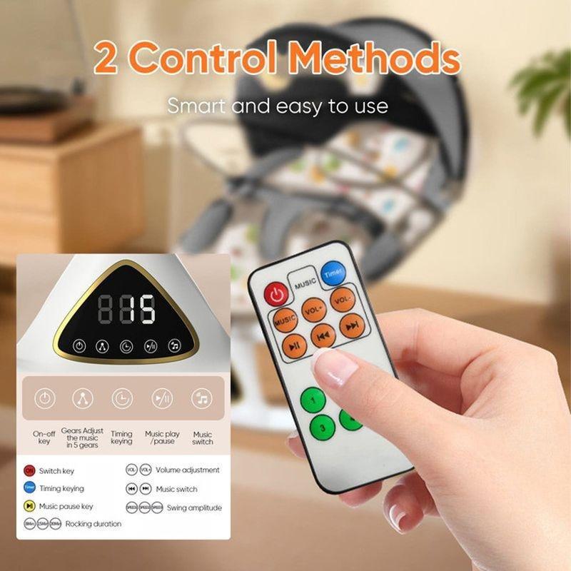 Koyu Gri Bluetoothlu Uzaktan Kumandalı 5 Kademeli Otomatik Sallanan Ana Kucağı Beşik - 60x64x80 cm - 162391
