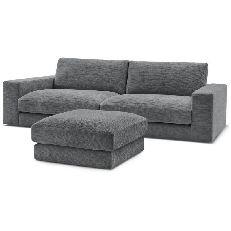 Koyu Gri Dokulu Kumaş Puflu 3 Kişilik Koltuk Takımı - 274 cm - 153543