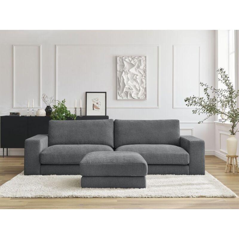 Koyu Gri Dokulu Kumaş Puflu 3 Kişilik Koltuk Takımı - 274 cm - 153543