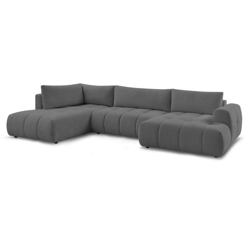 Koyu Gri Düz Kumaş Yataklı Sandıklı Panoramik Köşe Koltuk - 377x204 cm - 153860