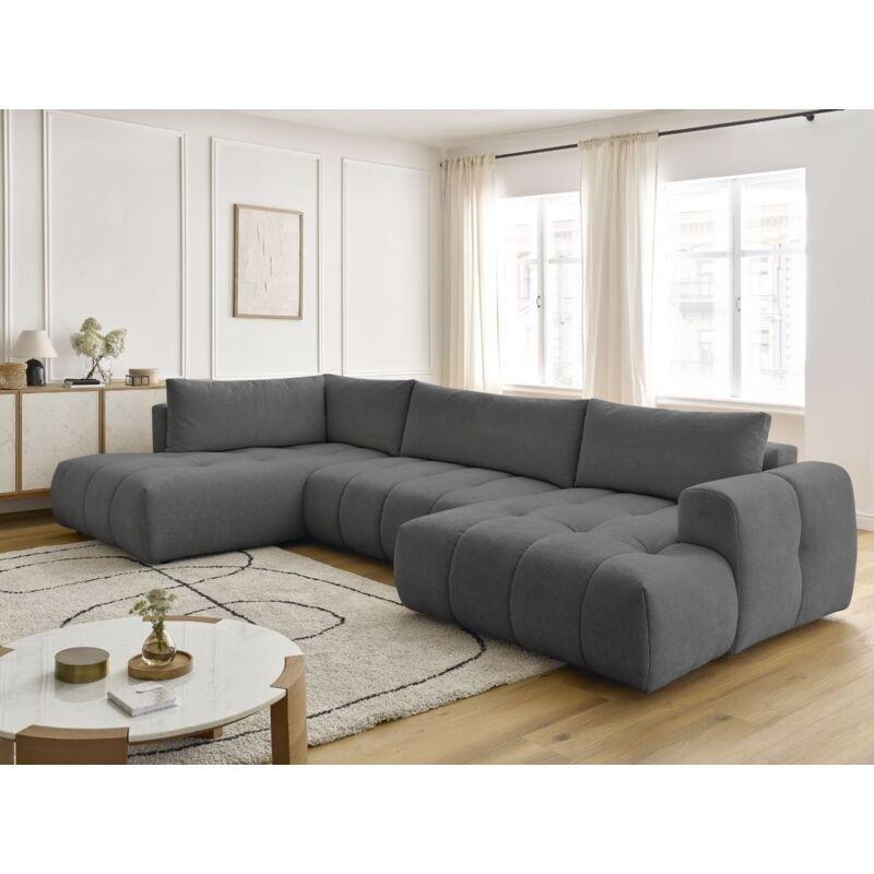 Koyu Gri Düz Kumaş Yataklı Sandıklı Panoramik Köşe Koltuk - 377x204 cm - 153860