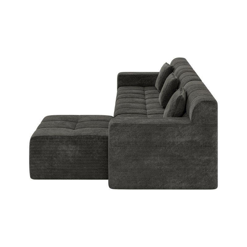 Koyu Gri Fitilli Kadife Kumaş Modüler Kemiksiz Köşe Koltuk - 289 cm - 151705