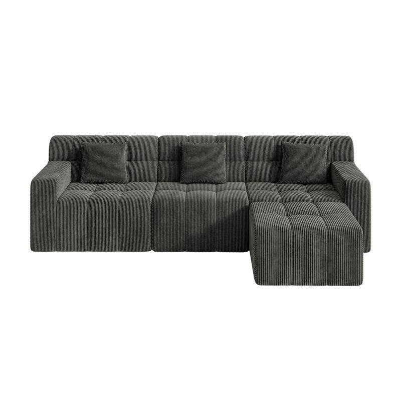 Koyu Gri Fitilli Kadife Kumaş Modüler Kemiksiz Köşe Koltuk - 289 cm - 151705