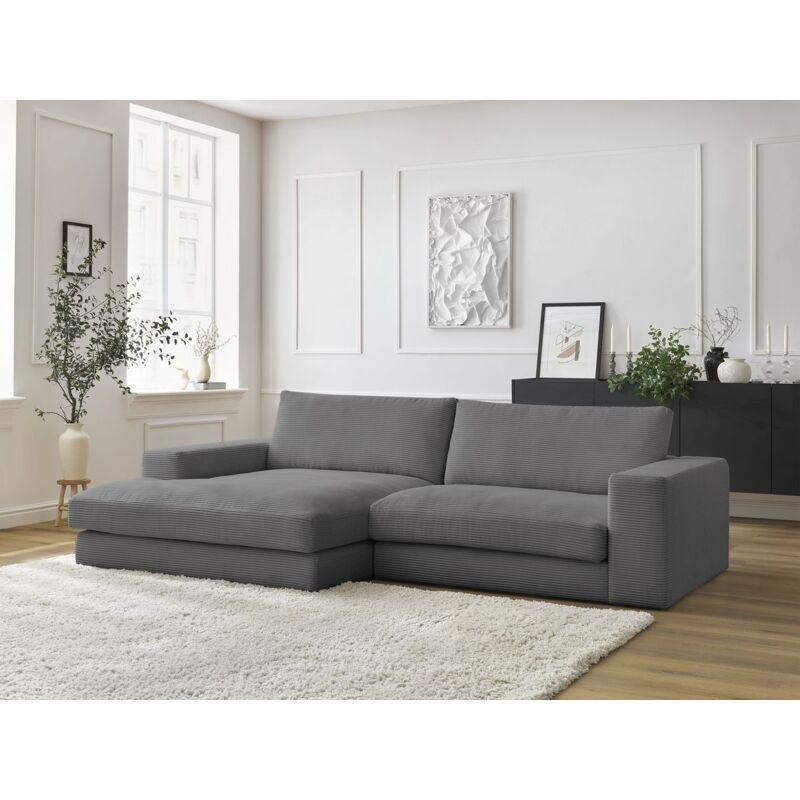Koyu Gri Fitilli Kadife Kumaş Sol Köşe Koltuk - 234x159 cm - 153132