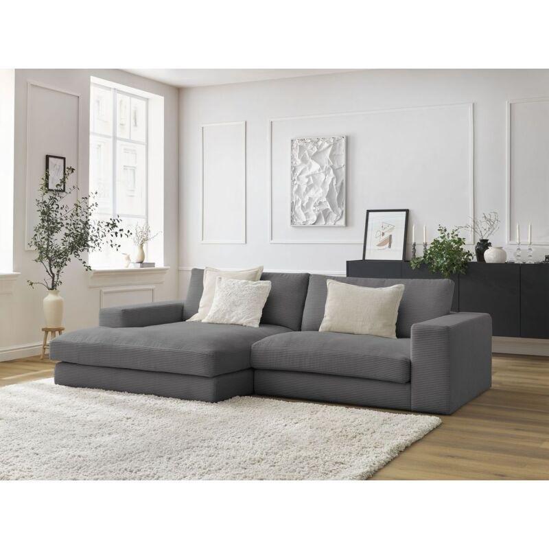 Koyu Gri Fitilli Kadife Kumaş Sol Köşe Koltuk - 234x159 cm - 153132